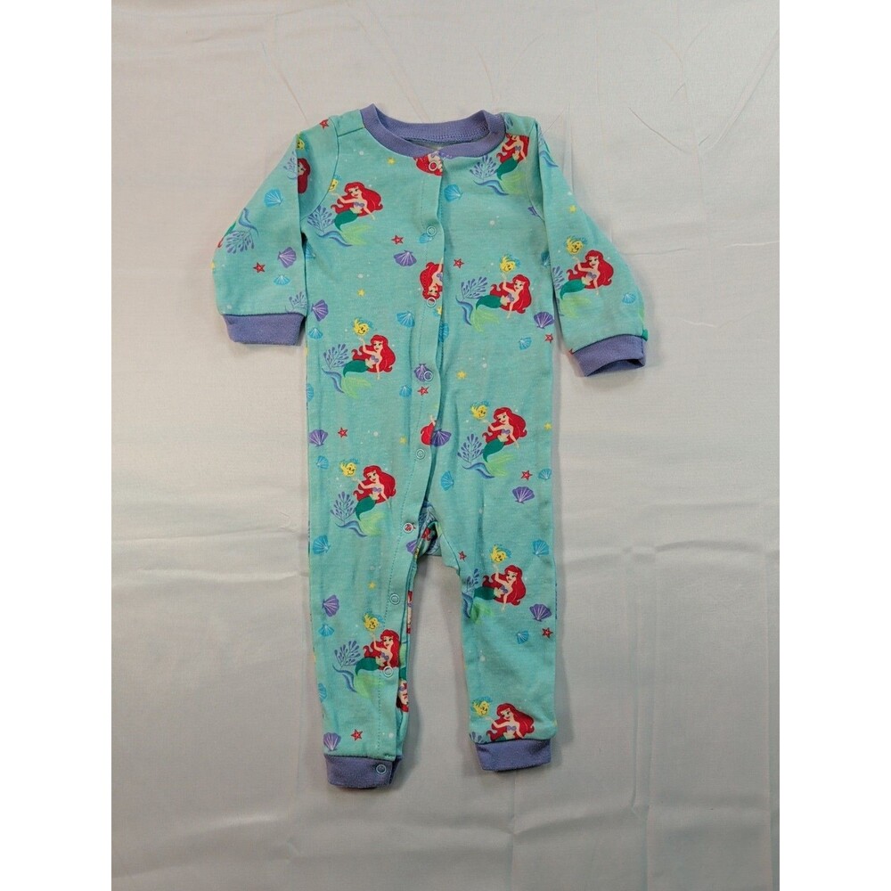 Disney Baby Girl Little Mermaid Ariel Long sleeved One Piece Pajamas 6/9 Months